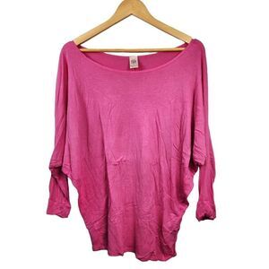 Solid Hot Pink Boatneck Batwing Longsleeve Tee Size Large